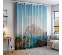 Rideau Occultant Coloré, Thermique Isolant Microfibre Rideau, Lot de 2 Rideaux Opaque à Oeillets L70×H160 cm, Rideaux De Fenêtre Vintage Peinture à l'huile Îles Bateaux pour Chambre Cuisine Décoration