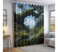 Rideau Occultant Coloré, Thermique Isolant Rideau, Lot de 2 Rideaux Opaque à Oeillets L117×H230 cm, Rideaux De Fenêtre Fantaisie Branches d'arbres Mousse rochers pour Chambre Cuisine Décoration