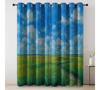 Rideau Occultant Coloré, Thermique Isolant Rideau, Lot de 2 Rideaux Opaque à Oeillets L70×H160 cm, Rideaux De Fenêtre Peinture à l'huile Prairie Ciel Bleu élégant pour Chambre Cuisine Décoration