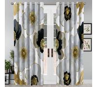 Rideau Occultant Coquelicot Noir Et Blanc - Rideau Thermique Art Décoratif Moderne, Rideaux Chambre Salon Fenetre, Lot De 2 Rideaux Et Draperies Intérieurs À Oeillets, 117 X 137 Cm