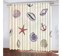 Rideau Occultant Coquille De Conque 3D Impression, Rideau Ancre étoile De Mer Thermique Isolant Anti Froid, 140 x 240 cm Lot de 2 Rideaux Rideau Chambre Fille Garcon Salon Maison Bureau