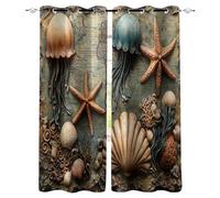 Rideau Occultant Corail Lot De 2, 140x220cm, Coquilles De Méduses De Mer Rideaux Salon Rideau Thermique Intérieurs, Rideaux Phonique Anti Bruit, Moderne Chambre Maison Dressing
