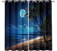 Rideau Occultant Côtier Lot de 2 Rideaux 3D Vue sur La Mer Rideaux Occultants Thermique Isolant Anti Froid pour Chambre à Coucher et Salon Draperies Intérieurs oeillet 2 x L117cm x H138cm X1213