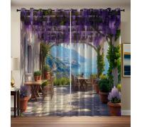 Rideau Occultant - Couloir De Glycine Décoration De Fenêtre - Rideaux Anti Froid Panneaux De Rideaux Intérieurs Tenture Opaque avec Oeillets Isolation, 117Lx183H, Paysage Insulaire