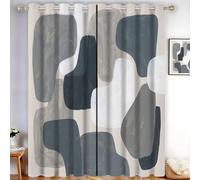 Rideau Occultant Coups Pinceau En Blocs Couleur à Oeillets, 140x220cm Rideau Thermique Isolant avec Doublure Noire, Résumé Moderne Rideaux Fenêtre Opaques pour Dressing Salon Chambre, Bleu-Gris