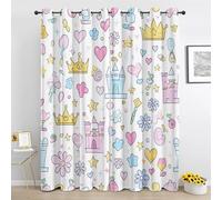 Rideau Occultant Couronne Château Princesse - Lot de 2 Rideaux Fleurs Cœurs Dessin Animé - Rideau a Oeillets Thermique Isolant - pour Salon Chambre - 200L x 240H cm