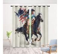Rideau Occultant Cowgirl, 3D Cheval Drapeau Américain Rideaux Thermique Isolant À Oeillets, Rustique Rideau Opaque pour Salon Chambre, Lot de 2 Draperies Intérieur 140x240cm LxH