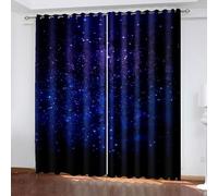 Rideau Occultant Cuisine, Rideau Stof Polyester Bleu Foncé Violet Ciel Étoilé 132L x 244H CM Lot de 2
