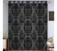 Rideau Occultant Damas Motif, Rideaux Thermiques à Oeillets pour Chambre, Élégant sans Couture Rideaux Salon, Lot de 2 Décoration de Fenêtre pour Maison Fenetre Rideaux 135 x 160 cm LxH