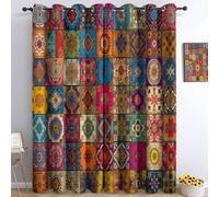 Rideau Occultant De 2 Pièces Motifs Indiens Traditionnels Bloqueur Lumière Rideaux Thermiques Isolants Économie D'Énergie 85L X 200H cm Polyester Rideaux Phonique Salon Chambre Balcon Coloré