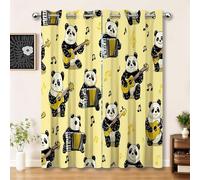 Rideau Occultant Dessin Animé Accordéon Animaux Panda, Rideau Isolant Thermique pour Salon Chambre, Jaune Rideaux Motif Enfant Garçon Fille 117L X 137H cm Rideaux et Draperies Intérieur