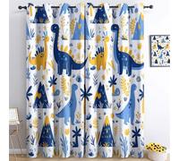 Rideau Occultant Dessin Animé Simple Dinosaure Volcan Motif Rideaux Occultants pour Salon Design Moderne Rideaux De Cuisine De Porte Fenêtre À Oeillets 70L X 240H cm (2 Panneaux) Bleu Jaune