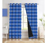 Rideau Occultant Diamant à Oeillets 140x160cm Lot de 2, Rideaux Isolant Thermique Géométrie Ethnique Draperies intérieurs, Décoration de Fenêtre pour Salon, Chambre, Bleu Foncé