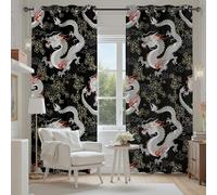 Rideau Occultant Dragon Fleurs de Cerisier, Rideaux Japonais Traditionnel Asiatique Oriental, Rideau Thermique Isolant Anti Froid, Lot de 2 Rideaux Opaque à Oeillet pour Chambre Salon, 140x200cm (LxH)