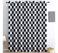 Rideau Occultant Drapeau De Course À Damier Moderne Blanc Noir, Rideau Coupure électrique Thermique Isolant Anti Bruit, Imprimé Rideau À Oeillets pour Salon Chambre Balcon 75L X 166H cm (2 Panneaux)