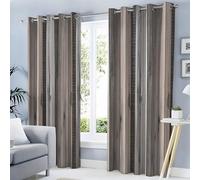 Rideau Occultant Effet Bois Rustique, Lot De 2 Rideaux Occultant Thermique Isolant À Oeillets, Géométrique Rétro Brun Rouille, Draperies Decoration Chambre Salon Fenetre, 110Lx215H Cm