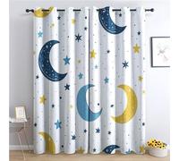 Rideau Occultant Étoile De Lune, Dessin Animé Motif Rideaux Thermiques à Oeillets, Rideaux Imprimé pour Salon Chambre Fenetre Moderne Décoration, 140x240 cm (L x H), Lot de 2