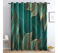 Rideau Occultant Feuilles Abstrait, Rideau Isolant Thermique pour Salon Chambre, Rideaux Motif Vert Doré, Rideau Opaque à Oeillets, Lot de 2 Rideaux et Draperies Intérieur 140x240cm LxH (Wx-&38)