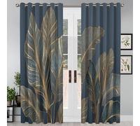 Rideau Occultant Feuilles Bananier Tropicales - Rideau Thermique Luxe Moderne, Lot De 2 Rideaux Opaque À Oeillets Pour Fenetre Chambre Salon, 140 X 225 Cm, Bleu Foncé