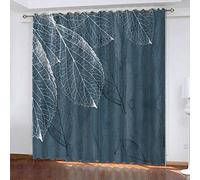Rideau Occultant Feuilles Bleu Gris Rideaux Polyester Rideaux Occultant Anti Bruit Thermiques Anti Froid Rideau Occultant A Oeillets Rideau Salon Rideau Chambre 2 Panneau(2x110x215cm)