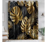 Rideau Occultant Feuilles d'or Tropical de luxeRideaux Thermique IsolantAnti Froid pour Décoration Salon Chambre (2 x 100 x 178) Rideaux et Draperies Intérieurs à Oeillets Or Noir
