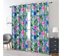 Rideau Occultant Feuilles Tropicales, Rideaux Motif Fleurs D'hibiscus Jungle, Rideau Thermique Isolant à Oeillets, Rideaux Fenetre Imprimé pour Salon Chambre Décoration, Lot de 2, 140x260 cm E229