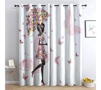 Rideau Occultant Fille De Fleur De Papillon, Rideaux Thermiques à Oeillets pour Salon Chambre Fenetre, Motif Enfant Adolescents Rideaux Lot De 2 Moderne Décoration De Fenêtre, 140x160 cm (L x H)