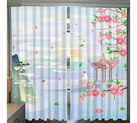 Rideau Occultant Fleur De Pêche Paysage Naturel Rideaux Oeillet 3D Imprimé Polyester Opaque Chambre Salon Rideau Décor Intérieur Thermiques Rideaux 220 x 215 cm