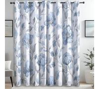Rideau Occultant Fleurs Bohèmes à l'Aquarelle Thermique Isolant Anti Froid et Chaleur à Oeillets pour Chambre Salon Bleu Blanc 70L x 160H cm (2 Panneaux)