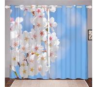 Rideau Occultant Fleurs de Cerisier Japonais Imprimé 3D Lot de 2 Rideaux Thermiques Isolants Fleurs Romantiques Rideau Opaque à Oeillets Salon Chambre Fenêtres Décoration 2X 70x160 cm LxH A/2687