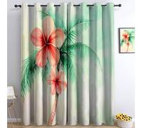 Rideau Occultant Fleurs De Palmier L75 x H166 cm Rideaux Opaque Lot de 2, Rideaux d'Isolation Thermique et Sonore, Rideau Fenetre Chambre Maison Salon Intérieurs