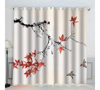 Rideau Occultant Fleurs Et Oiseaux 3D Impression Polyester Rideau Beige Rideau Chambre Salon Rideaux Oeillets Décor Intérieur 220x215 cm LxH