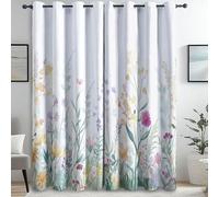 Rideau Occultant Fleurs Prairie De Fleurs Sauvages Motif, Rideau À Oeillets pour Salon Chambre Fenetre Moderne, Blanc Imprimé Thermique Et Phonique Rideaux 91.5L X 215H cm (2 Panneaux)