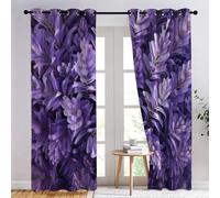 Rideau Occultant Fleurs Violette, Rideau Isolant Thermique pour Salon Chambre, Rideaux Motif Lavande, Rideau Opaque à Oeillets, Lot de 2 Rideaux et Draperies Intérieur 140x200cm LxH (QT-&168)