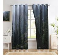 Rideau Occultant Forêt Pins Dense, Lot De 2 Rideaux Occultant Thermique Isolant À Oeillets, Paysage Forêt Brumeuse, Decoration Chambre Salon Fenetre, 132 X 214 Cm