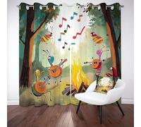 Rideau Occultant Fourmis Guitare Note de Musique Rideau Lot de 2 à Oeillets, Rideaux Animaux Forêt Dessin Animé Opaque à Oeillets, Isolant Anti Chaleur 60X120 cm, Chambre Salon Intérieurs