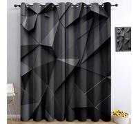 Rideau Occultant Géométrie Abstraite Simple Tenture Opaque à Oeillets Draperies Intérieurs Rideau Gris Foncé Thermique Isolant pour Maison Chambre Salon Fenetre 70L X 240H cm (2 Panneaux)