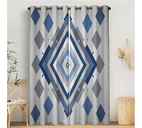 Rideau Occultant Géométrie du Losange, Lot de 2 140x260cm Rideaux Thermique Isolant à Oeillets Modernisme Draperies Intérieurs Decoration Fenetre pour Salon Chambre, Bleu-Gris