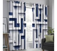 Rideau Occultant Géométrie Labyrinthe 3D, Rideaux Abstrait Minimaliste Bleu Et Blanc, Rideau Thermique Anti Froid pour Salon Chambre Decoration, Lot De 2 Draperies Intérieur 140X220 Cm (Lxh)