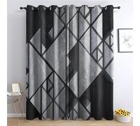 Rideau Occultant Géométrie Tridimensionnelle Gris Noir, Rideaux Thermiques à Oeillets pour Salon Chambre Fenetre, Motif Adulte Rideaux Lot De 2 Moderne Décoration De Fenêtre, 140x240 cm (L x H)