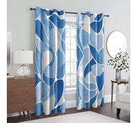 Rideau Occultant Géométrique Abstrait, Rideaux Thermiques, Motif Géométrie Bleu Moderne, Decoration Maison, Tenture à Oeillets pour Salon Chambre Fenetre, L 117 x H 137, 2 Pièces - J979