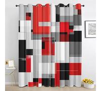 Rideau Occultant Géométrique Moderne, Rideaux Abstrait Rouge Gris Noir à Oeillets Thermique Isolant Anti Froid pour Salon Chambre 140L x 175H cm Lot de 2 Panneaux Sa134