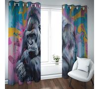 Rideau Occultant Gorille Rideaux Salon Animal Rideau Thermique Isolant Anti Froid et Chaleur, Lot de 2 Rideau à Oeillets (140 X 260 cm), Chambre à Coucher