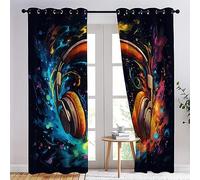 Rideau Occultant Graffiti, Rideau Isolant Thermique pour Salon Chambre, Rideaux Motif Musique Hippie, Rideau Opaque à Oeillets, Lot de 2 Rideaux et Draperies Intérieur 140x160cm LxH (H&161)
