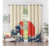 Rideau Occultant Grande Vague - Rideau Thermique Motif Vague Japonaise Hokusai, Rideaux Chambre Salon Fenetre, Lot de 2 Rideaux et Draperies Intérieurs à Oeillets, 110x215 cm (LxH) F#-302