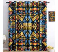 Rideau Occultant Graphiques Tribaux GéOméTriques Rideau à Oeillets, 75L X 166H cm (2 Panneaux) Orange Bleu Rideau Maison Cuisine Anti Chaleur Froid Occultant Thermique Anti Froid