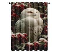 Rideau Occultant Harfang des Neiges Thermique Isolant Anti Froid Neige Canneberges Oiseaux Rideaux à Oeillets 2 Panneaux pour Décoration Chambre Salon, 140L x 225H cm