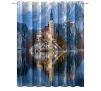 Rideau Occultant Hiver Montagnes Enneigées Architecture Paysages, Rideau Thermique Isolant Tenture Opaque à Oeillets Intérieurs pour Maison Salon Chambre, Bleu Rideaux 2 Pièces 100 x 110 cm (L x H)