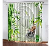 Rideau Occultant Œillet Pour Enfants Chambre Salon, L 140 X H 160 cm Rideaux Occultant 3D Extension D'Espace Feuille De Bambou Vert Imprimé Rideau De Fenêtre - Isolant Thermique Et Phonique Lot De 2