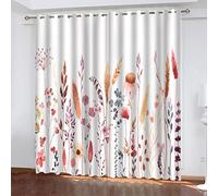 Rideau Occultant Imprimé Fleurs Blanches Rideaux Salon D'ExtéRieur Voilages Chambre, Lot de 2 Rideaux et Draperies IntéRieurs à Oeillet 140x200 cm (L X H)